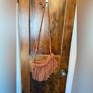Street Level Genuine Leather Fringe Cognac Purse